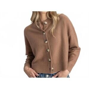 NEW ARCHER CASHMERE nina crew neck cardigan in mocha